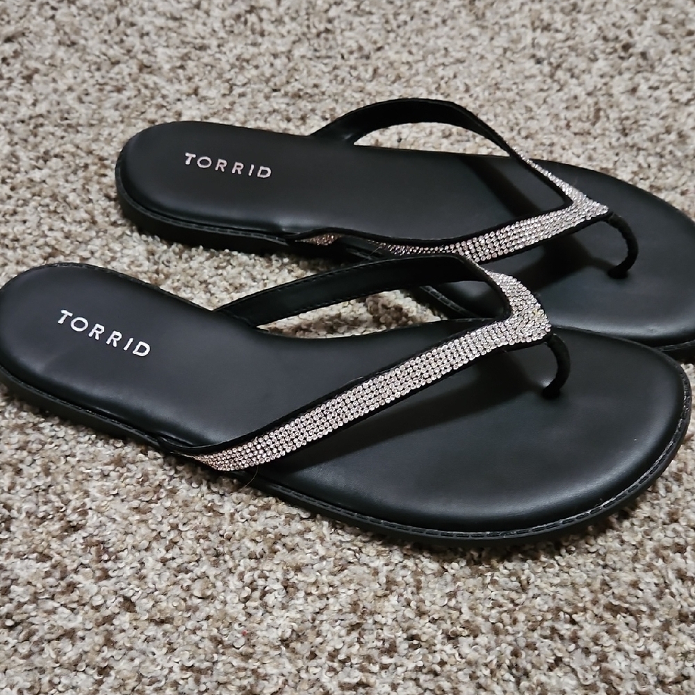 Torrid Black Sandals with Rhinestones Size 11W